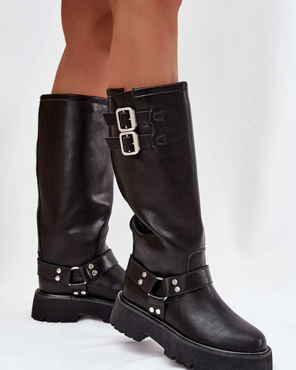 Women's Leather Thigh-High Boots – Insulated, Slip-On & Rock Chic