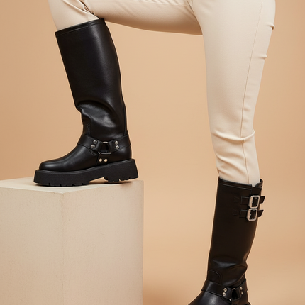 Women's Leather Thigh-High Boots – Insulated, Slip-On & Rock Chic