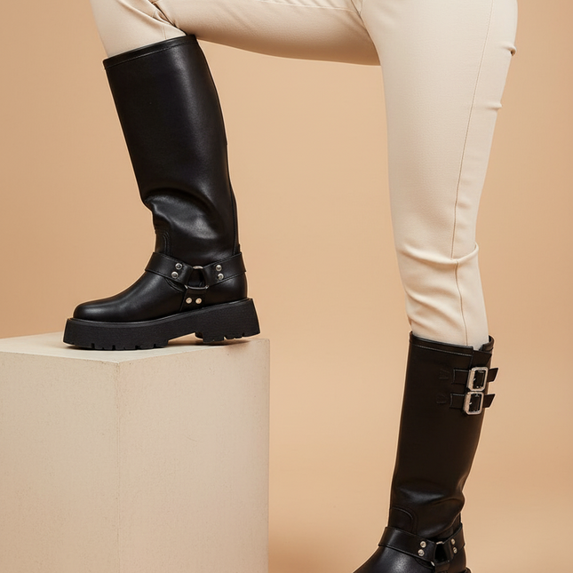 Women's Leather Thigh-High Boots – Insulated, Slip-On & Rock Chic
