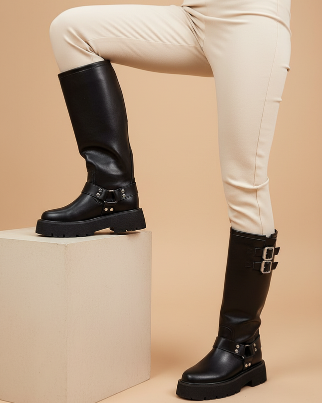 Women's Leather Thigh-High Boots – Insulated, Slip-On & Rock Chic
