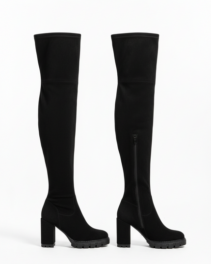 Women's Knee-High Heel Boots – High Column Heel, Sleek & Stylish