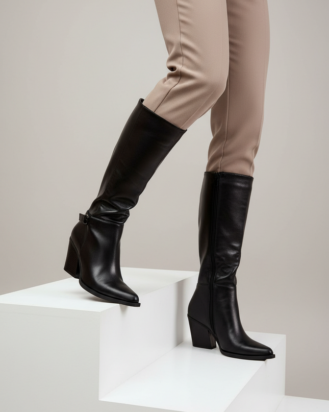 Women's Pointed Toe Heel Boots – Eco Leather, Insulated & Elegant