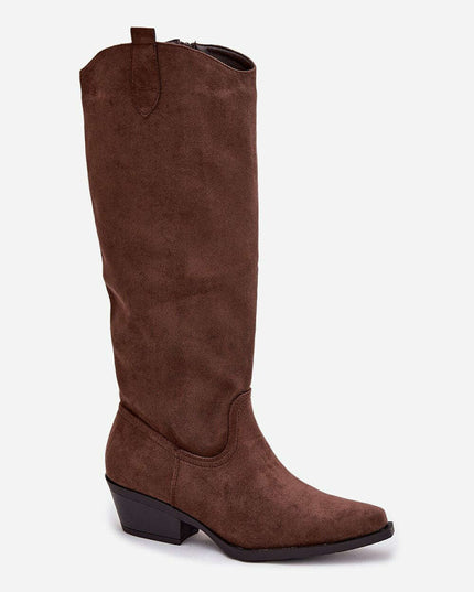 Women's Faux Suede Cowboy Boots – Almond Toe & Trendy Western Design