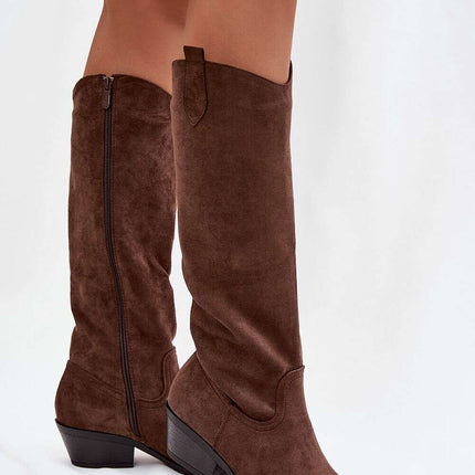 Women's Faux Suede Cowboy Boots – Almond Toe & Trendy Western Design