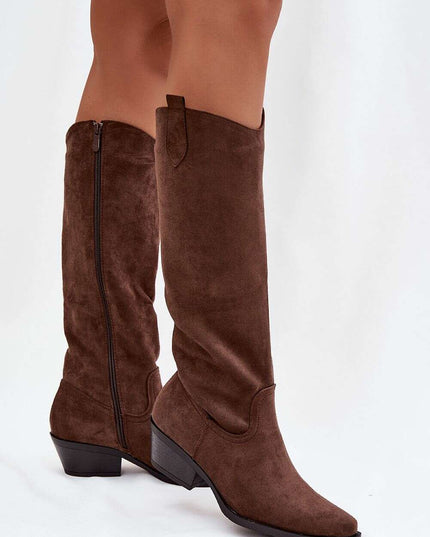 Women's Faux Suede Cowboy Boots – Almond Toe & Trendy Western Design