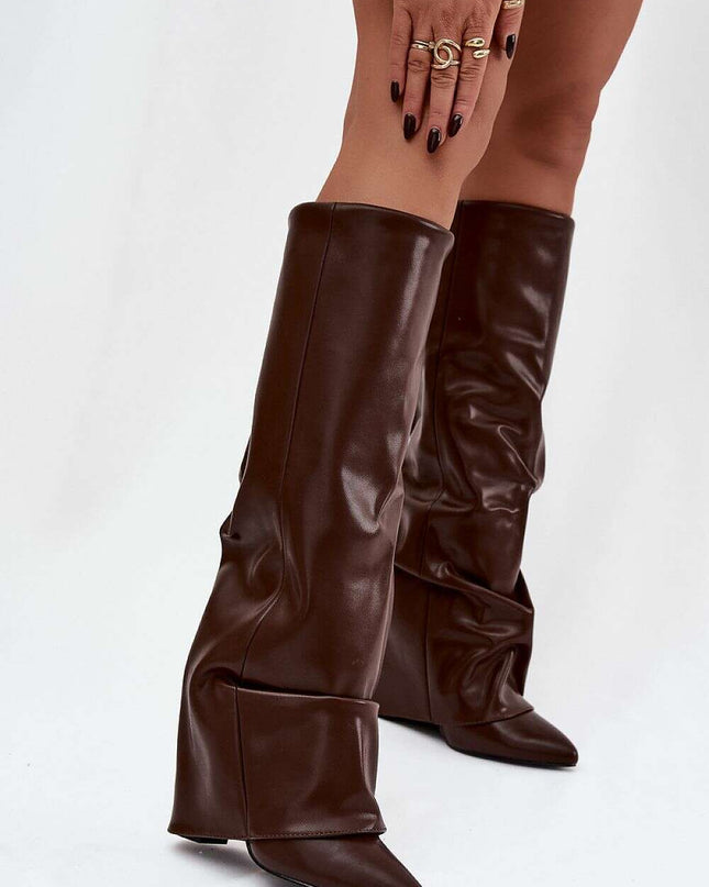 Rolled Upper Heeled Boots – Column Heel & Insulation | Très Elite