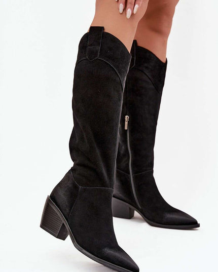 Women's Suede Cowboy Boots – Pointed Toe & Classic Western Elegance