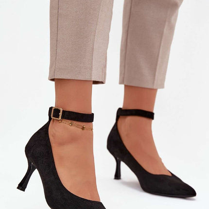 Eco Suede High Heel Pumps with Ankle Strap Buckle – 7cm Pointed Toe