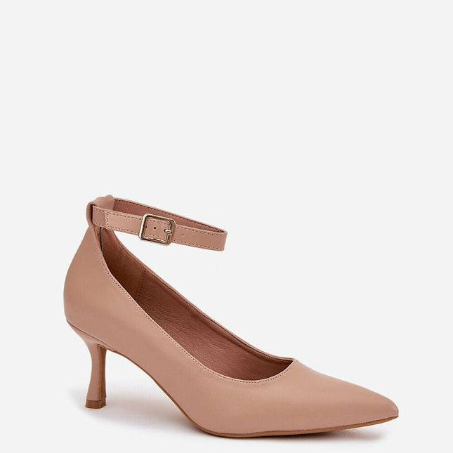 Eco Leather Pointed Toe Pumps with Adjustable Strap – 7cm Slim Heel