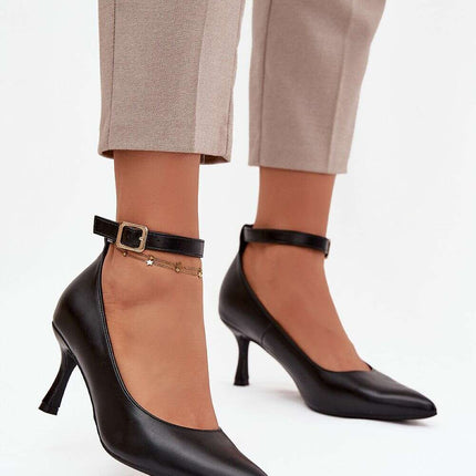 Eco Leather Pointed Toe Pumps with Adjustable Strap – 7cm Slim Heel