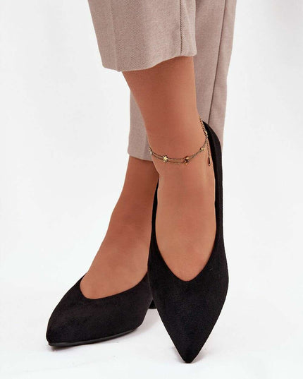 Eco Suede Block Heel Pumps for Women – Low 3.5cm, Pointed Toe Comfort