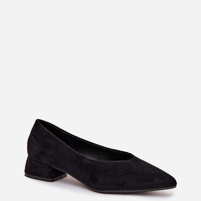 Eco Suede Block Heel Pumps for Women – Low 3.5cm, Pointed Toe Comfort