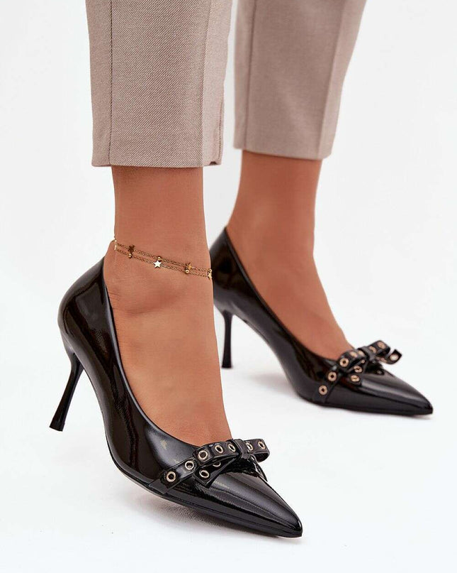 Patent Eco Leather Pointed Toe High Heels with Bow – 8cm Elegant Lift