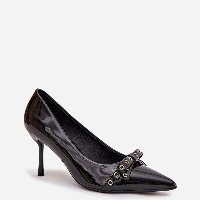 Patent Eco Leather Pointed Toe High Heels with Bow – 8cm Elegant Lift