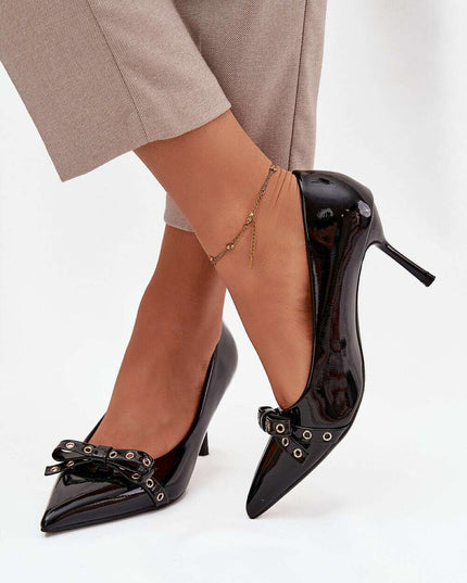 Patent Eco Leather Pointed Toe High Heels with Bow – 8cm Elegant Lift