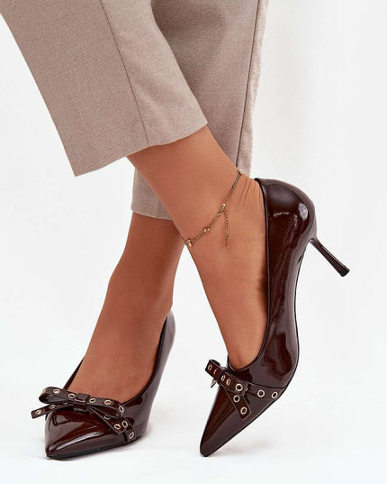 Patent Eco Leather Pointed Toe High Heels with Bow – 8cm Elegant Lift