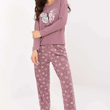 Women’s Butterfly Cotton Pajama Set with Floral Print & Elastic Waist