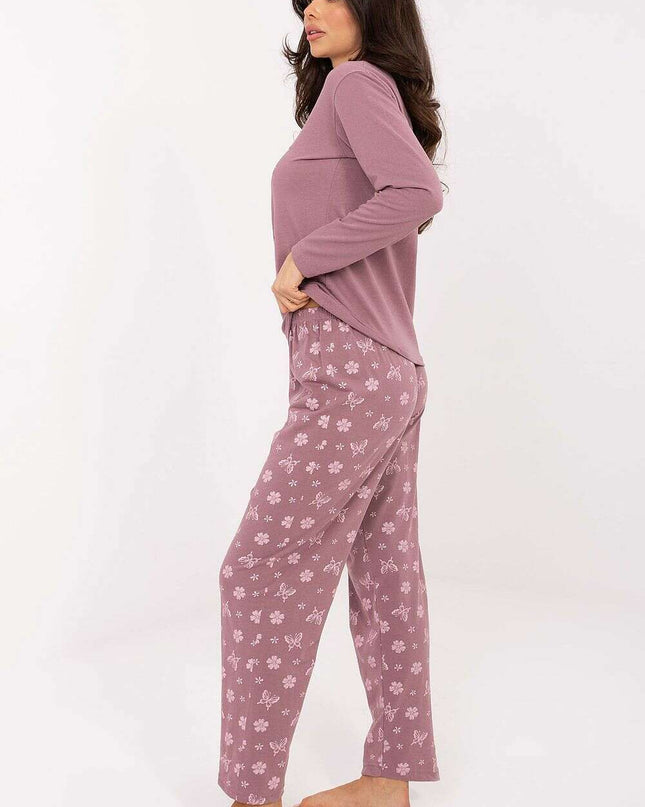 Women’s Butterfly Cotton Pajama Set with Floral Print & Elastic Waist