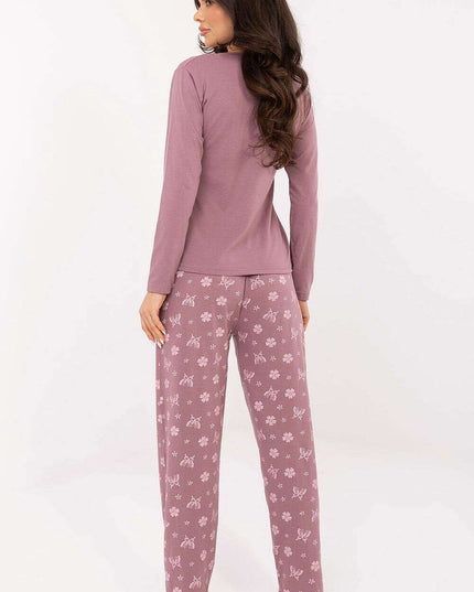 Women’s Butterfly Cotton Pajama Set with Floral Print & Elastic Waist