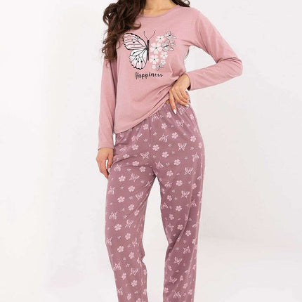 Women’s Butterfly Cotton Pajama Set with Floral Print & Elastic Waist