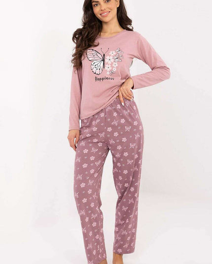 Women’s Butterfly Cotton Pajama Set with Floral Print & Elastic Waist