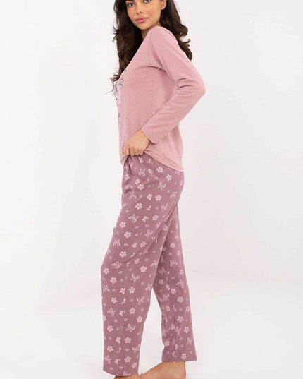 Women’s Butterfly Cotton Pajama Set with Floral Print & Elastic Waist