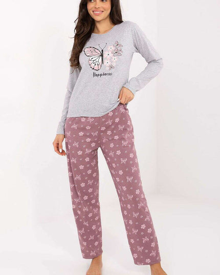 Women’s Butterfly Cotton Pajama Set with Floral Print & Elastic Waist