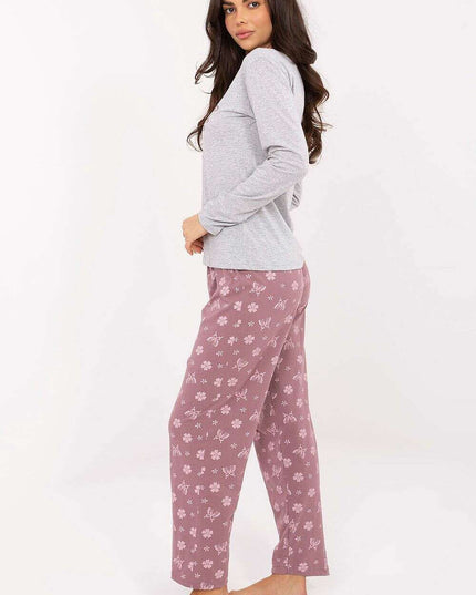 Women’s Butterfly Cotton Pajama Set with Floral Print & Elastic Waist