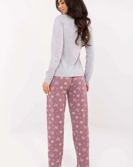 Women’s Butterfly Cotton Pajama Set with Floral Print & Elastic Waist