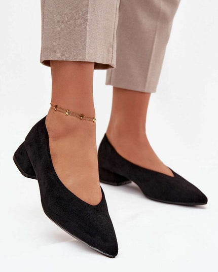 Eco Suede Block Heel Pumps for Women – Low 3.5cm, Pointed Toe Comfort