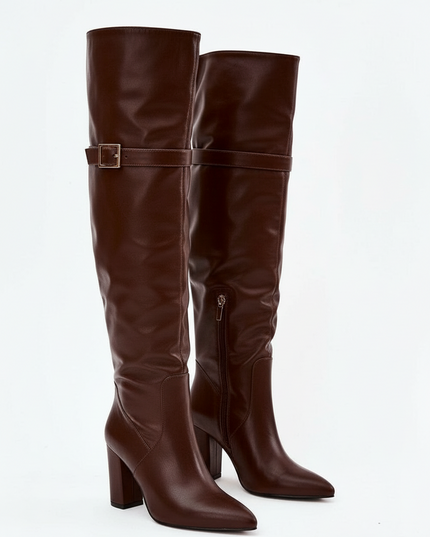 Over-the-Knee Heeled Boots – Rolled Upper & Warm Lining | Très Elite