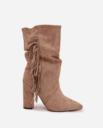 Women's Eco Suede Slip-On Ankle Boots – Pointed Toe & Fringe Detail
