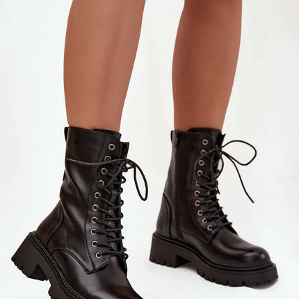 Women's Worker Boots – Eco Leather, Warm Lining, Lace & Zipper