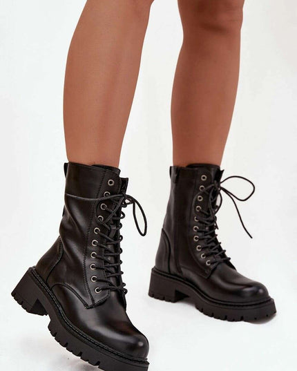 Women's Worker Boots – Eco Leather, Warm Lining, Lace & Zipper