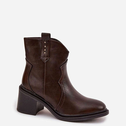 Women's Eco Leather Cowboy Ankle Boots – Zipper, 7cm Heel, Warm Lining