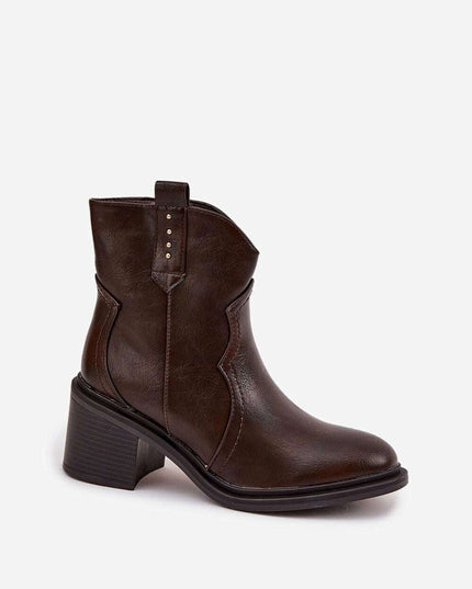 Women's Eco Leather Cowboy Ankle Boots – Zipper, 7cm Heel, Warm Lining