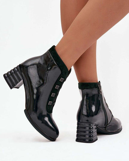 Women's Patent Leather Heeled Ankle Boots – Modern Gloss, Zip Closure