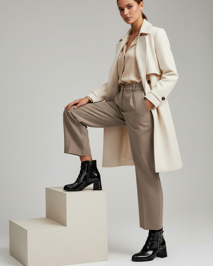 Women's Patent Leather Heeled Ankle Boots – Modern Gloss, Zip Closure