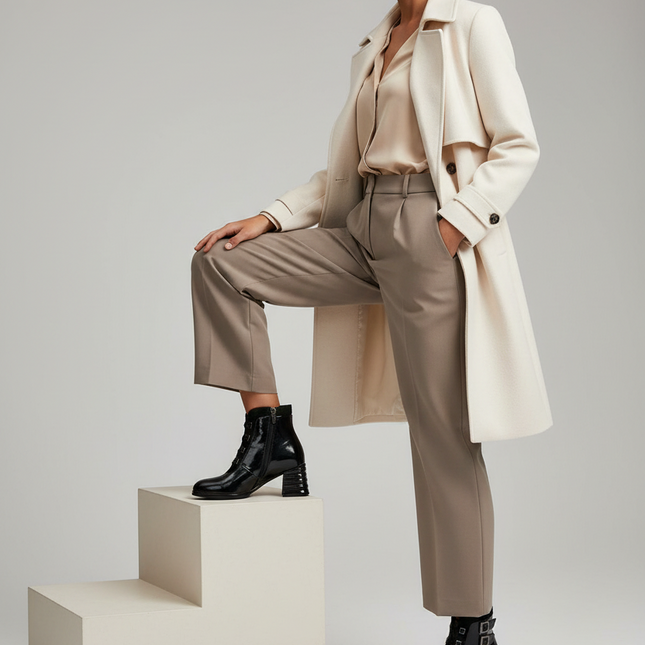 Women's Patent Leather Heeled Ankle Boots – Modern Gloss, Zip Closure