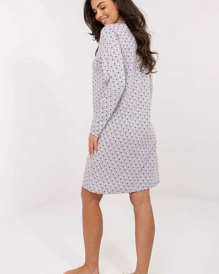 Cotton Nightgown – Colorful Print, Lace V Neck & Long Sleeves