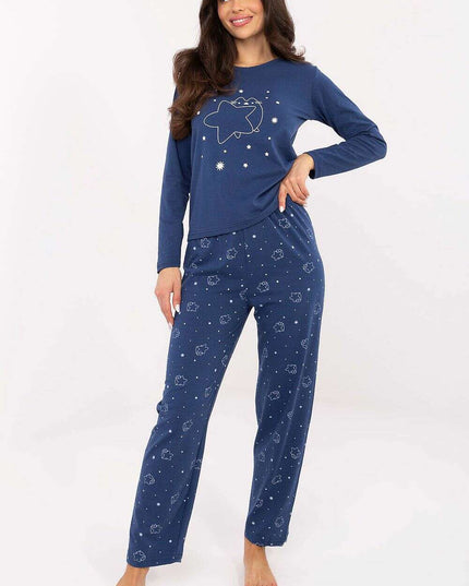 Women’s Star Print Pajama Set – 100% Cotton, Long Sleeve & Pants