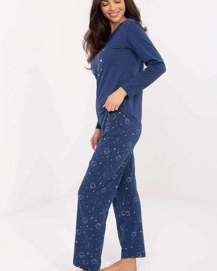 Women’s Star Print Pajama Set – 100% Cotton, Long Sleeve & Pants