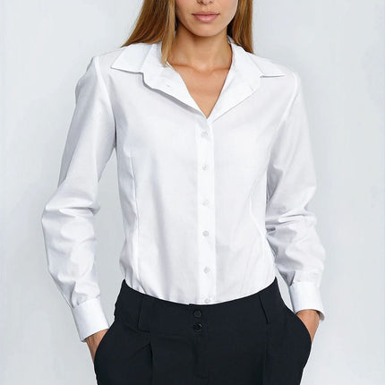 White Cotton Blend Slim Fit Business Shirt Cuff Details - Très Elite