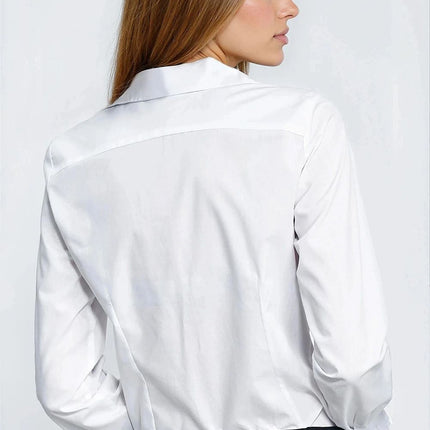 White Cotton Blend Slim Fit Business Shirt Cuff Details - Très Elite
