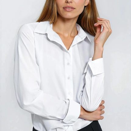White Cotton Blend Slim Fit Business Shirt Cuff Details - Très Elite