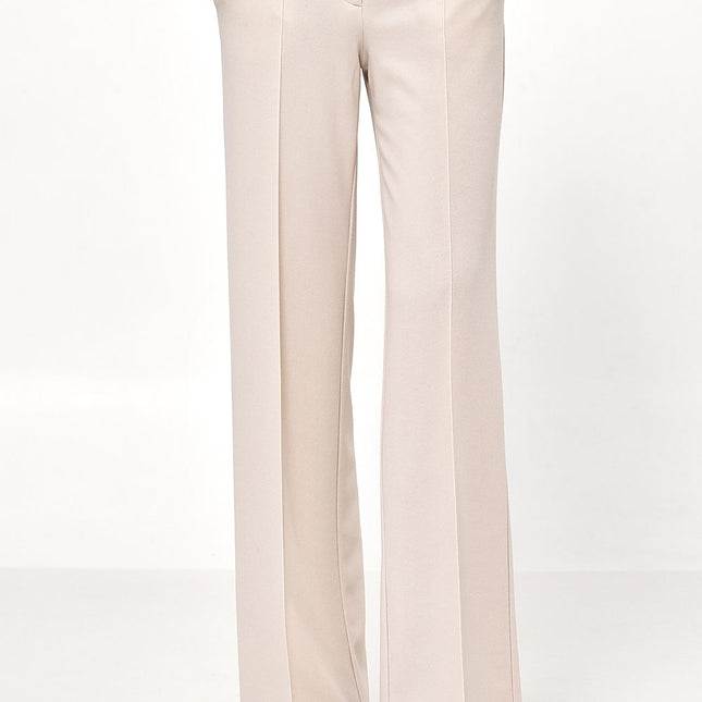 Beige Loose Cut Trousers For Women High Waist Comfort Fit - Très Elite