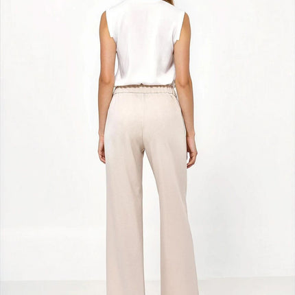 Beige Loose Cut Trousers For Women High Waist Comfort Fit - Très Elite