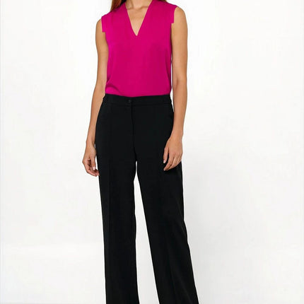 Beige Loose Cut Trousers For Women High Waist Comfort Fit - Très Elite