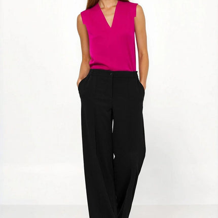 Beige Loose Cut Trousers For Women High Waist Comfort Fit - Très Elite