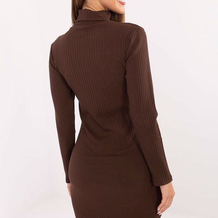 Minimalist Ribbed Cotton Pencil Daydress – Turtleneck, Stretch & All-Day Comfort